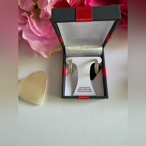 New Sterling Silver Hoop Earrings with White Stones never used